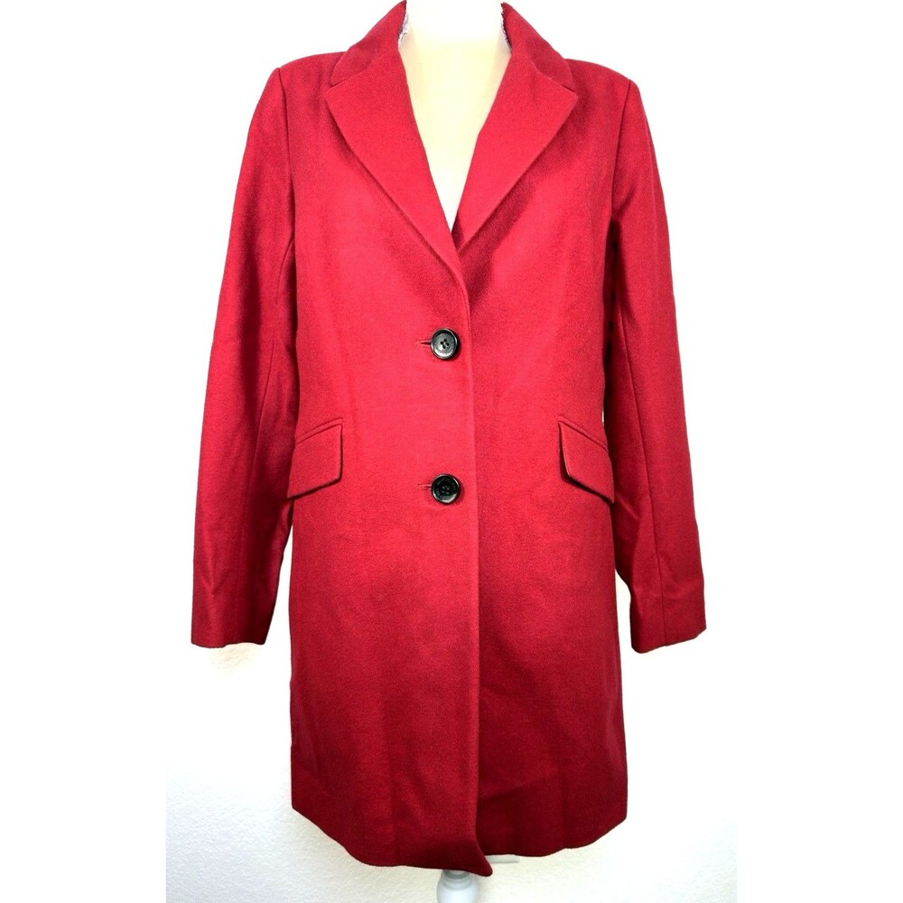 Sam Edelman Red Wool Blend Coat Womens M Single Breasted Tailored Pea Coat - Picture 1 of 16